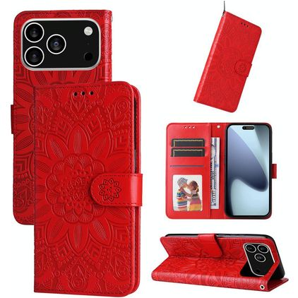 Mobigear Sunflower iPhone 17 Pro Hülle Klapphülle Geldbörse - Rot