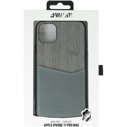 Valenta Card Slot iPhone 11 Pro Max Hülle Echtes Leder Backcover mit Kartenhalter - Grau