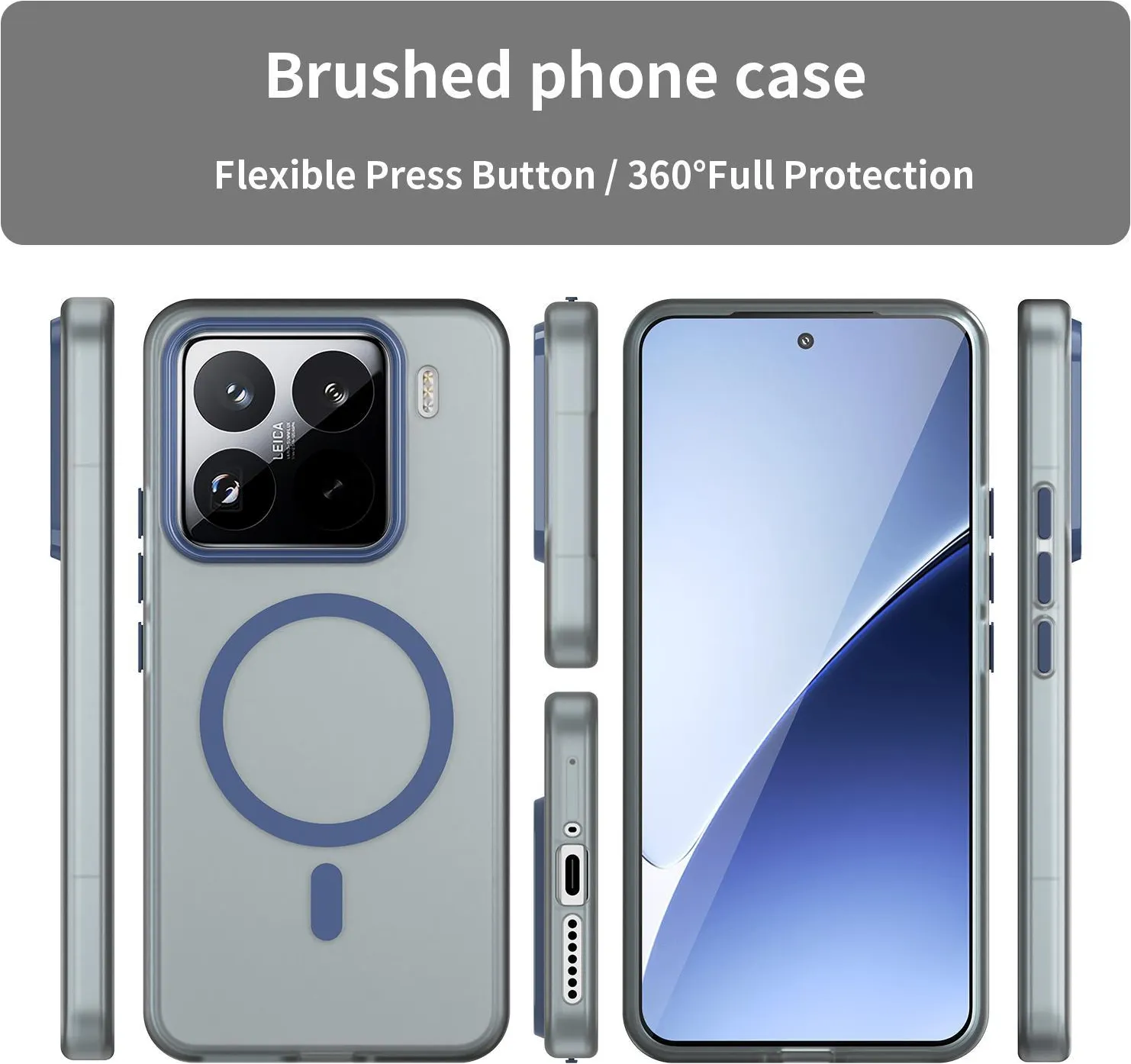 HAOYE Custodia Magnetica Per Xiaomi 15 Ultra 5G - Blu - Sottile TPU+PC Opaco Anti-Impronta - Supporto MagSafe