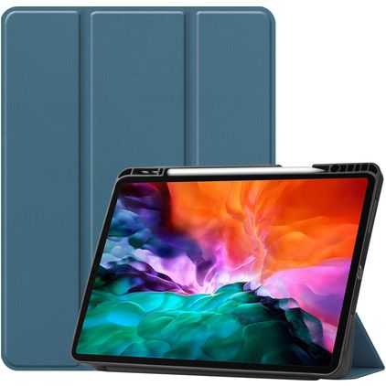 Mobigear Tri-Fold Gel iPad Pro 12.9 Zoll (2022) Hülle TPU,Kunstleder Klapphülle + Stifthalter - Grün