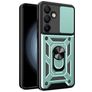 Mobigear Armor Ring Cam Slide Samsung Galaxy S24 FE Hülle Hardcase Backcover Stoßfest mit Ringhalter und Kamera Slider - Grün