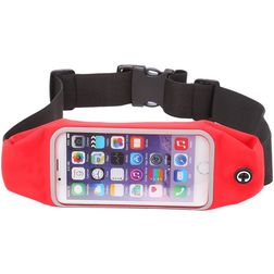 Mobigear Belt Handyhalterung zum Laufen Neopren Sporthülle Hüfttasche (max 14 cm x 7 cm) - Rot