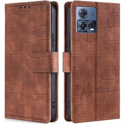 Mobigear Croco Motorola Edge 30 Fusion Klapphülle Portemonnaie - Braun