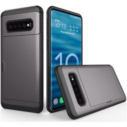 Mobigear Card Samsung Galaxy S10 Plus Hülle Hardcase Backcover Stoßfest mit Kartenhalter - Grau