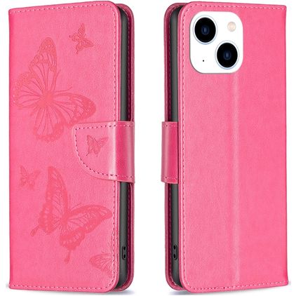 Mobigear Butterfly iPhone 15 Hülle Klapphülle Geldbörse - Magenta