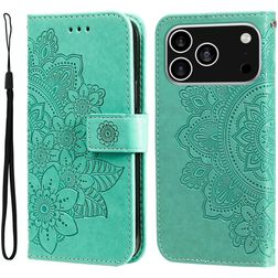Mobigear Flowers iPhone 17 Pro Hülle Klapphülle Geldbörse - Grün