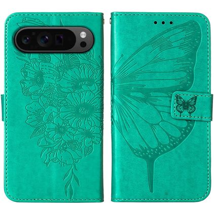 Mobigear Butterfly Google Pixel 9 Pro Hülle Klapphülle Geldbörse - Grün