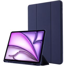 Mobigear Tri-Fold Gel iPad Air 13 Zoll (2026) Hülle TPU,Kunstleder Klapphülle + Stifthalter - Dunkelblau