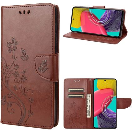 Mobigear Flowers Samsung Galaxy M53 Klapphülle Portemonnaie - Braun