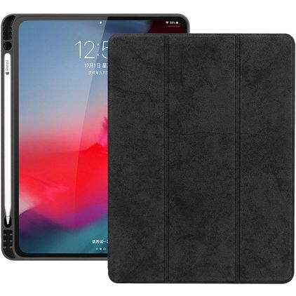 Mobigear Tri-Fold Gel iPad Pro 12.9 Zoll (2018) Hülle TPU,Kunstleder Klapphülle + Stifthalter - Schwarz
