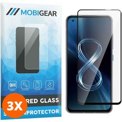 Mobigear Premium ASUS Zenfone 8 Panzerglas Gehärtetes Glas Displayschutz - Hüllenfreundlich - Schwarz (3er Pack)