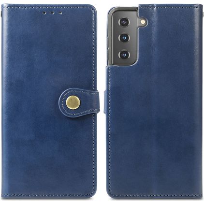 Mobigear Snap Button Samsung Galaxy S21 Plus Hülle Klapphülle Geldbörse - Blau