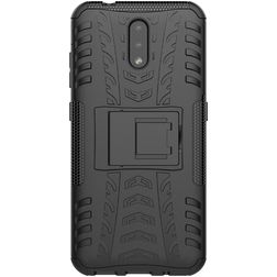 Mobigear Tire Nokia 2.3 Hülle Hardcase Backcover Stoßfest mit Ständer - Schwarz