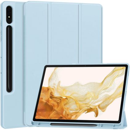 Mobigear Tri-Fold Gel Samsung Galaxy Tab S9 Plus Hülle TPU,Kunstleder Klapphülle + Stifthalter - Blau