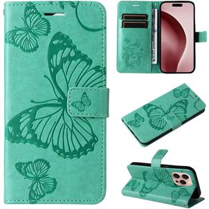 Mobigear Butterfly iPhone 16 Pro Hülle Klapphülle Geldbörse - Grün