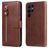 Mobigear Zipper Samsung Galaxy S23 Ultra Hülle Klapphülle Geldbörse - Braun
