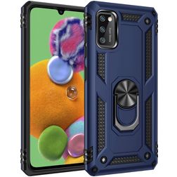 Mobigear Armor Ring Samsung Galaxy A41 Hülle Hardcase Backcover Stoßfest mit Ringhalter - Blau