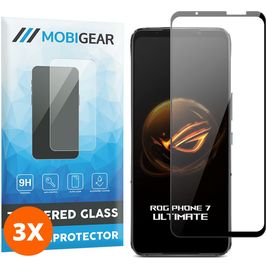 Mobigear Premium ASUS ROG Phone 7 Panzerglas Gehärtetes Glas Displayschutz - Hüllenfreundlich - Schwarz (3er Pack)