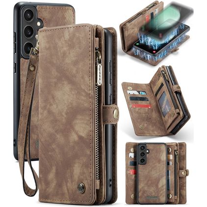 Caseme 008 Samsung Galaxy S23 FE Hülle Abnehmbare 2in1 Klapphülle Geldbörse - Braun