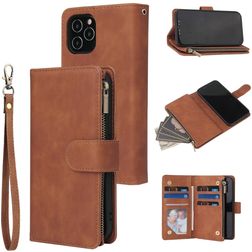 Mobigear Zipper iPhone 12 Hülle Klapphülle Geldbörse - Braun