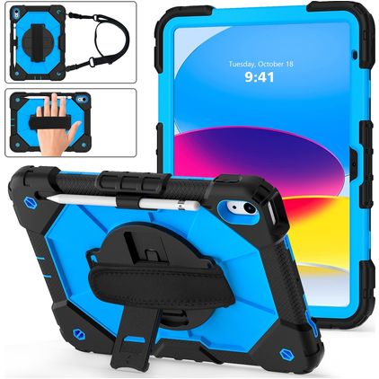 Mobigear SureGrip Xtreme iPad 10 (2022) Hülle Kunststoff,Silikon Backcover + Stifthalter + Schulterträger + Ständer - Blau