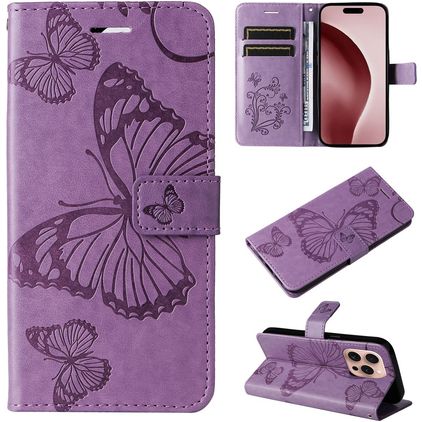 Mobigear Butterfly iPhone 16 Pro Hülle Klapphülle Geldbörse - Lila