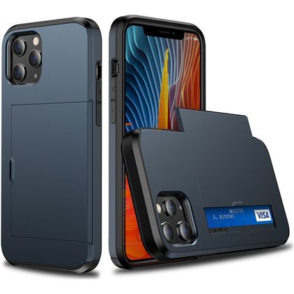 Mobigear Card iPhone 12 Pro Hülle Hardcase Backcover Stoßfest mit Kartenhalter - Dunkelblau