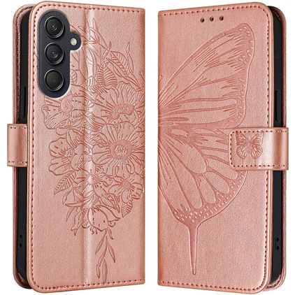 Mobigear Butterfly Samsung Galaxy M55 Klapphülle Portemonnaie - Roségold