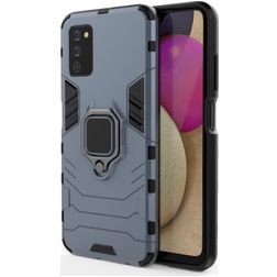 Mobigear Armor Ring Samsung Galaxy A03s Hülle Hardcase Backcover Stoßfest mit Ringhalter - Blau