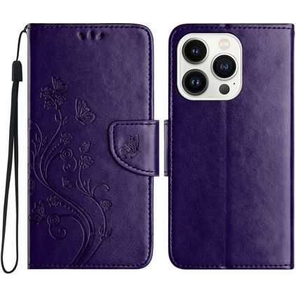 Mobigear Flowers iPhone 16 Pro Max Hülle Klapphülle Geldbörse - Lila