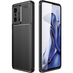 Mobigear Brushed Slim Xiaomi 11T Pro Hülle Flexibles TPU Backcover - Schwarz