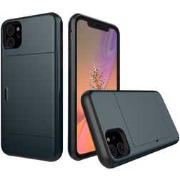 Mobigear Card iPhone 11 Hülle Hardcase Backcover Stoßfest mit Kartenhalter - Marineblau