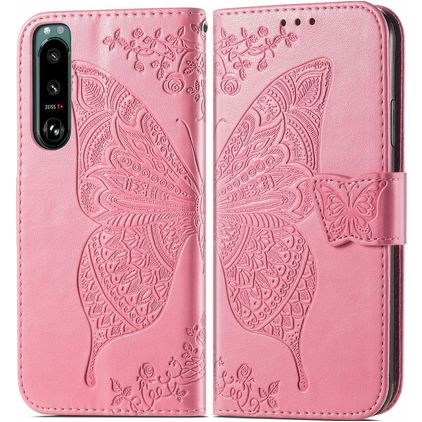 Mobigear Butterfly Sony Xperia 5 IV Hülle Klapphülle Geldbörse - Pink