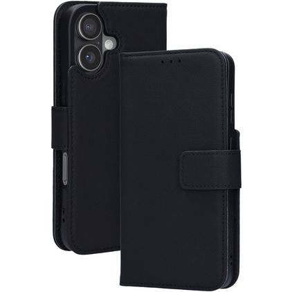 Mobiparts Wallet iPhone 17 Hülle Echtes Leder Klapphülle Geldbörse - Schwarz
