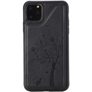 Mobigear Tree Wallet iPhone 11 Pro Max Hülle Backcover Stoßfest mit Kartenhalter und Ständer - Schwarz