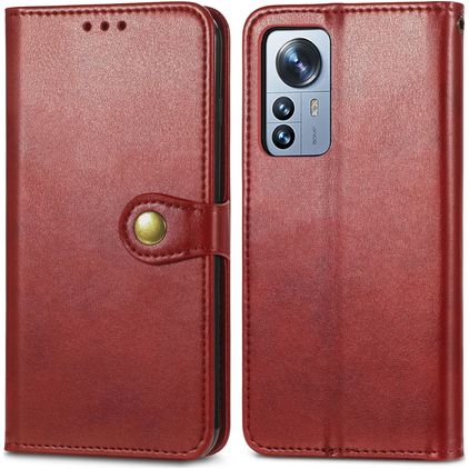Mobigear Snap Button Xiaomi 12 Pro Hülle Klapphülle Geldbörse - Rot