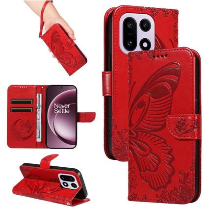 Mobigear Butterfly OnePlus 15 Hülle Klapphülle Geldbörse - Rot