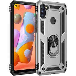 Mobigear Armor Ring Samsung Galaxy A11 Hülle Hardcase Backcover Stoßfest mit Ringhalter - Silber