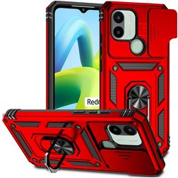 Mobigear Armor Ring Cam Slide Xiaomi Redmi A1 4G Hardcase Backcover Shockproof mit Ringhalter und Kamera-Slider - Rot