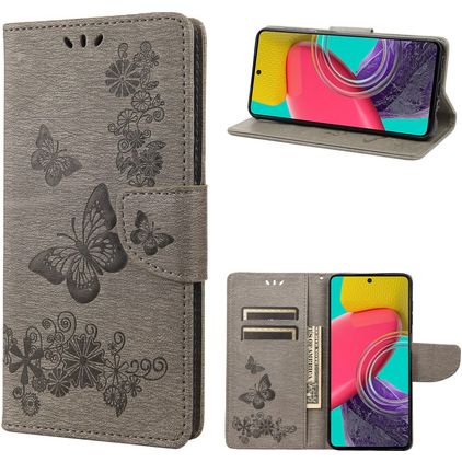 Mobigear Butterfly Samsung Galaxy M53 Klapphülle Portemonnaie - Grau