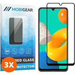 Mobigear Premium Samsung Galaxy M32 4G Panzerglas Gehärtetes Glas Displayschutz - Hüllenfreundlich - Schwarz (3er Pack)
