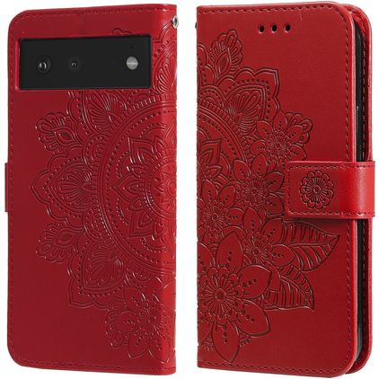 Mobigear Flowers Google Pixel 6 Klapphülle Portemonnaie - Rot