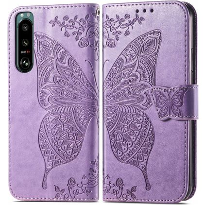 Mobigear Butterfly Sony Xperia 5 IV Hülle Klapphülle Geldbörse - Lila