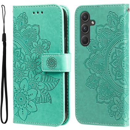 Mobigear Flowers Samsung Galaxy A55 Klapphülle Portemonnaie - Grün