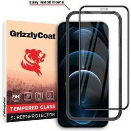 GrizzlyCoat Easy Fit iPhone 12 Pro Max Panzerglas Gehärtetes Glas Displayschutz - Hüllenfreundlich + Applikator - Schwarz