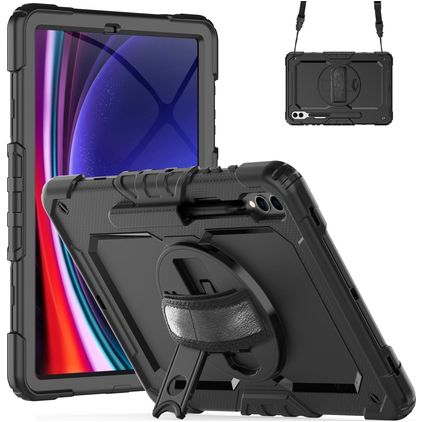 Mobigear SureGrip Xtreme Samsung Galaxy Tab S10 Plus Hülle Kunststoff,Silikon Backcover + Stifthalter + Schulterträger + Ständer - Schwarz