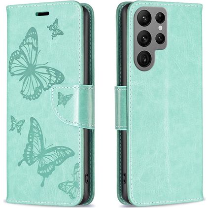 Mobigear Butterfly Samsung Galaxy S23 Ultra Hülle Klapphülle Geldbörse - Grün