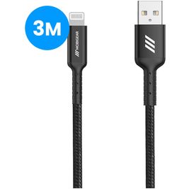 Mobigear Nylon USB-A auf Apple Lightning MFI Kabel 3 Meter - Schwarz