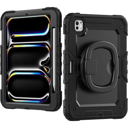 Mobilize Rotating Defender iPad Pro 11 Zoll (2024) Hülle Kunststoff,Silikon Backcover + Schulterträger + Ständer - Schwarz