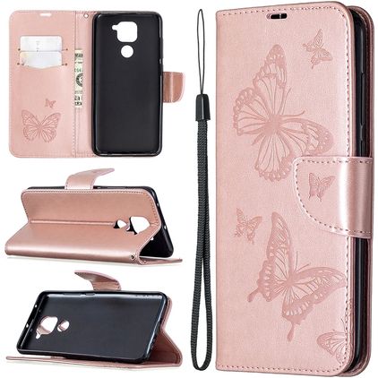 Mobigear Butterfly Xiaomi Redmi Note 9 Hülle Klapphülle Geldbörse - Roségold